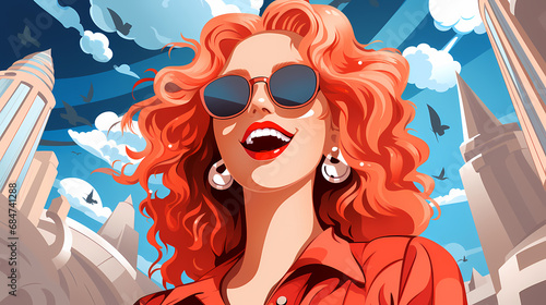 A young laughing woman with...