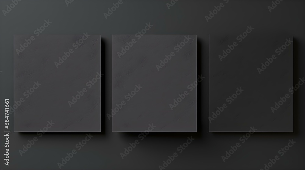 Set of anthracite square Paper Notes on a black Background. Brainstorming Template with Copy Space - obrazy, fototapety, plakaty 
