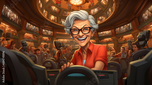 Cute smiling old woman cart...