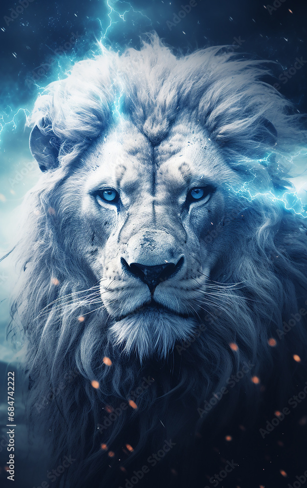 leão branco majestoso com olhos azuis