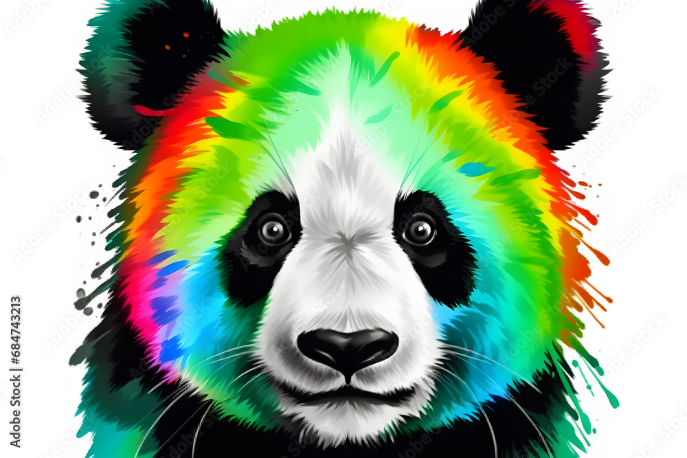 Rainbow watercolor panda bear on a white background. Neural network AI generated art