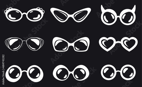 Sunglasses glasses eyeglasses silhouette line style isolated set. Vector graphic design element illustration photo