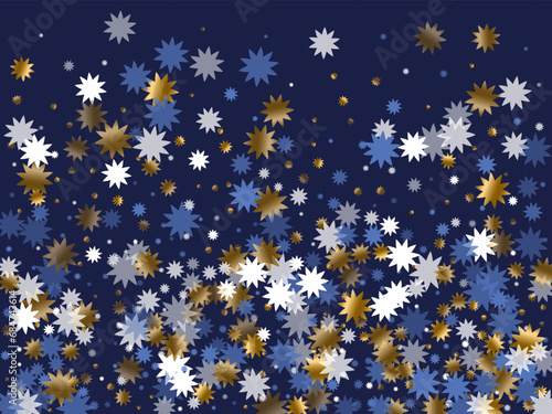 Refined Christmas star holiday pattern illustration. Gold blue white twinkle confetti. Banner