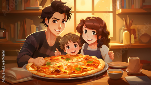Happy family boy eats delic...