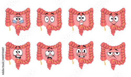 Intestines cute character digest organ mascot isolated set. Vector graphic design illustration
