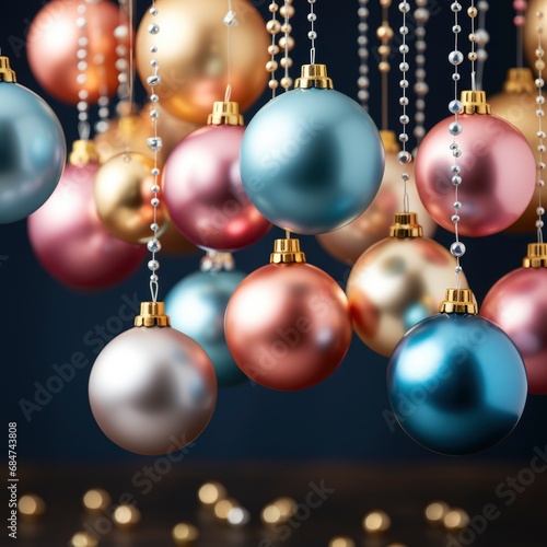 Bright and rainbow palettes for the new year. Christmas holiday concept. beautiful blue and pink New Year decorations on blurred background. square