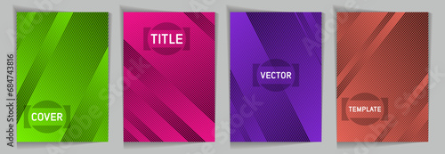 Diagonal stripes texture metallic gradient vector cover page templates.