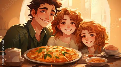 Happy family boy eats delic...