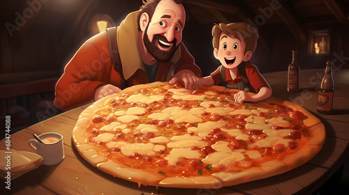 Happy family boy eats delic...