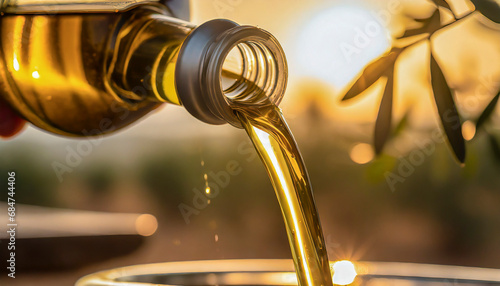 Olive oil pouring out of the bottle