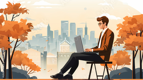 Man working with laptop or ...