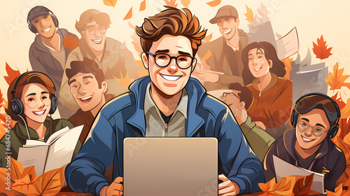 Man working with laptop or ...