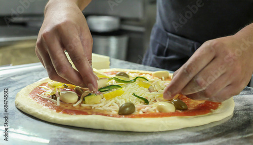 Hands making a pizza