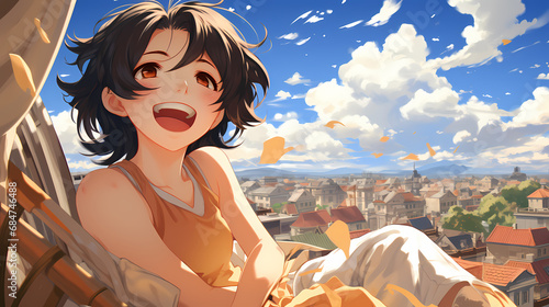 Happy laughing cute girl. B...