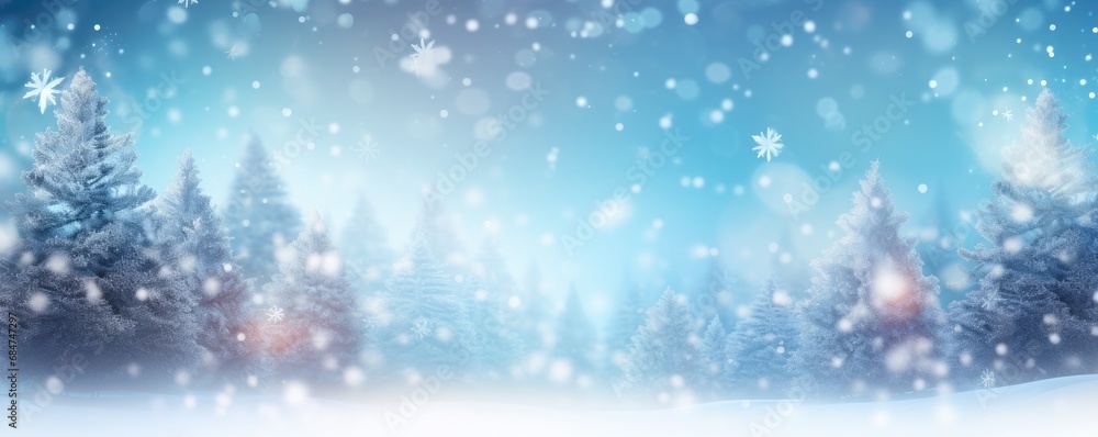 Winter snowy forest, christmas blurred panorama. Generative Ai. Winter snowy forest, christmas blurred panorama. Generative Ai.