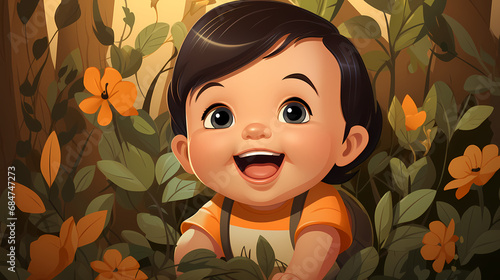 Cartoon funny little boy. L...