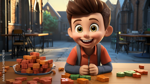 Cartoon funny little boy. L...
