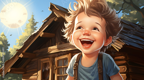 Cartoon funny little boy. L...