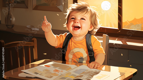Cartoon funny little boy. L...