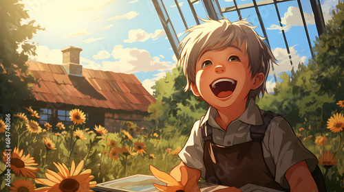 Cartoon funny little boy. L...