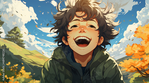 Cartoon funny little boy. L...