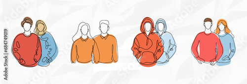 Gemütliche Zweisamkeit: Bundle mit Paaren in Sweatern als künstlerische Lineart-Illustrationen