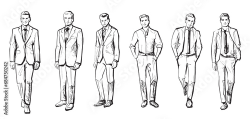 Fashion models. Line Drawing. Illustration of Young Man