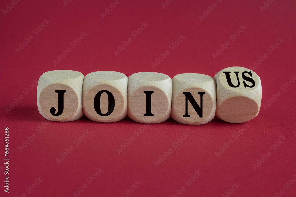 Join us symbol. Turned wooden cubes and changes concept words Join to Join us. Beautiful vinous background. Business support and join us concept. Copy space. Join us symbol. Turned wooden cubes and changes concept words Join to Join us. Beautiful vinous background. Business support and join us concept. Copy space.