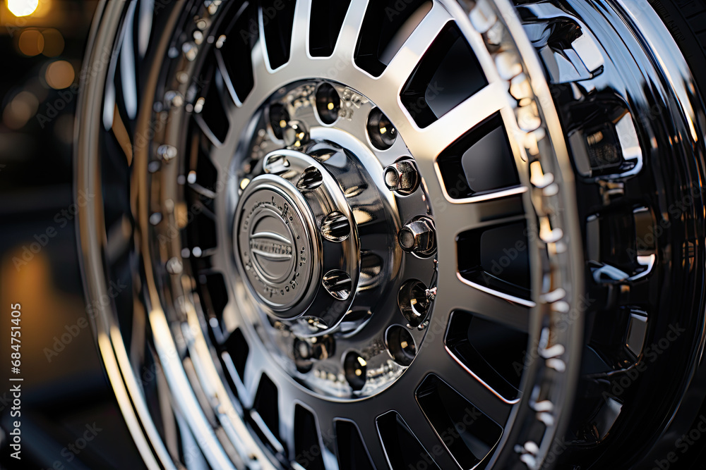 A close up of a wheel on a vehicle created with generative AI technology