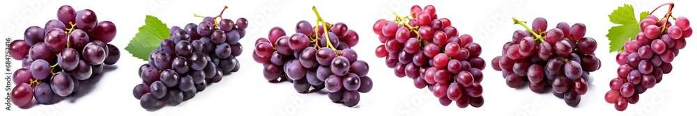 Bunch of ripe red grapes isolated on transparent background. View from above - obrazy, fototapety, plakaty 