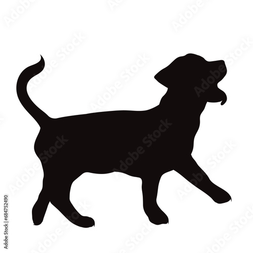 Vector silhouette of puppy on white background. Symbol of pet and breed.