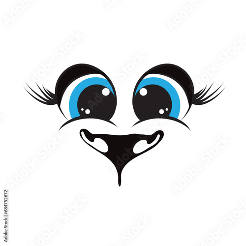 Vector illustration of blue eyes with muzzle of pet on white background. Symbol of pet and animal.