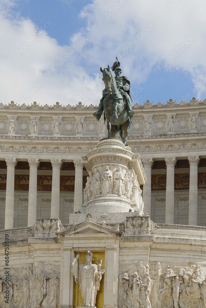 Statues in the Monument of Victor Emmanuel II, located in Rome, Italy. Vertical photo. High quality photo