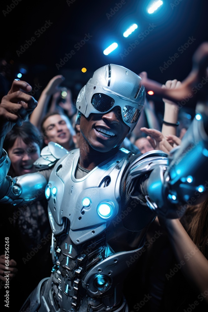 robots, androids, and humans thriving in dance at a futuristic party robots, androids, and humans thriving in dance at a futuristic party