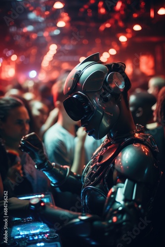  robots, androids, and humans thriving in dance at a futuristic party © cff999