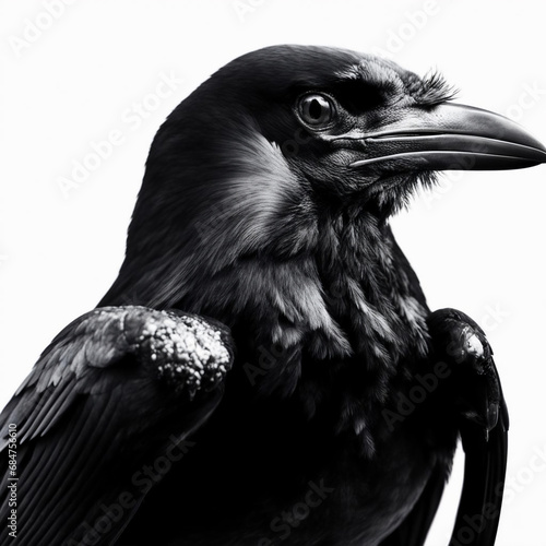 Black raven on a white background,