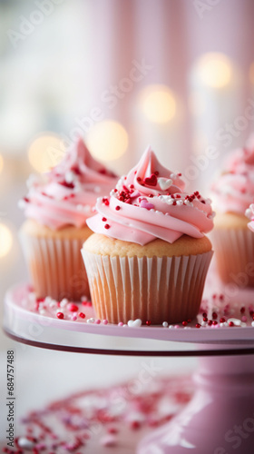 Love themed cupcakes with delicate pink frosting and romantic sprinkles. A dreamy treat for special occasions or just to show affection.