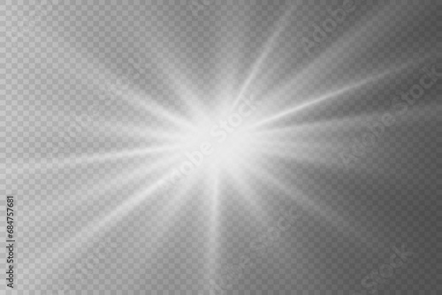 Special lens flash, light effect. Flash flashes beams and spotlight. White glowing light. Beautiful star Light from the rays. The sun is illuminated. Sun Ray.
