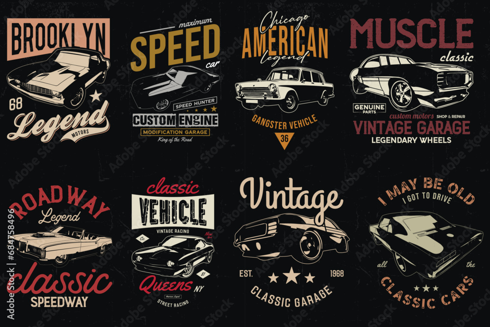 Vintage Car T-shirts Designs bundle. American old classic cars t-shirt.
