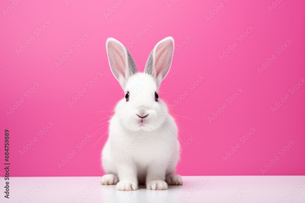 cute little rabbit in front of solid bright color wall cute little rabbit in front of solid bright color wall