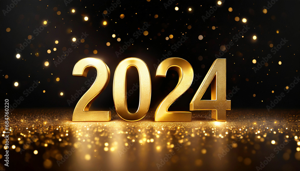 Happy new year 2024 golden numbers with sparkling background Happy new year 2024 golden numbers with sparkling background