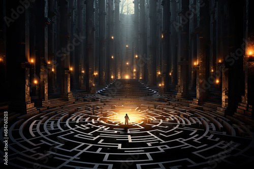 A man standing in the middle of a maze photo