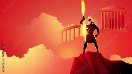 Greek god and goddess vector illustration series, Zeus, the Father of Gods and men standing on mountain Olympus photo