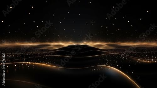 Abstract Gold Waves. Shiny golden moving lines design element on dark background for gift, greeting card