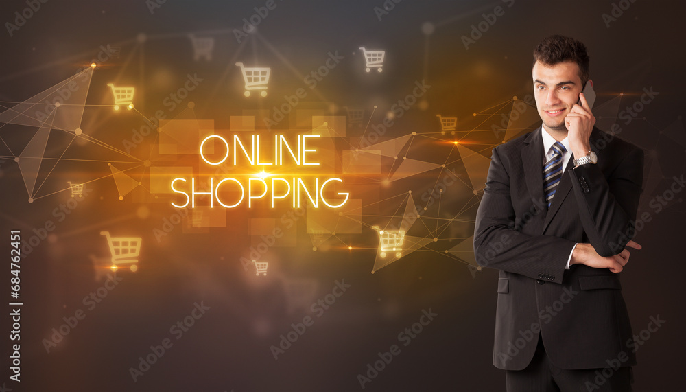 Businessman thinking about shopping concept concept Businessman thinking about shopping concept concept