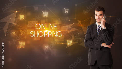 Businessman thinking about shopping concept concept