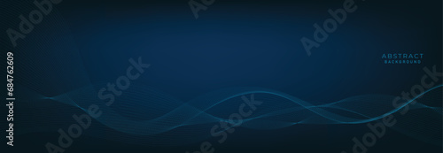 Blue background with flowing wave lines. Futuristic technology concept. Vector illustration