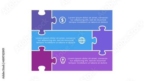 Puzzle infographic with 3 elements, presentations, vector illustration. Template for web.
