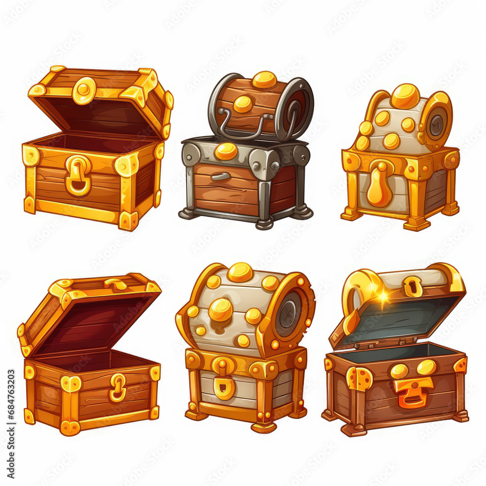 custom made wallpaper toronto digital2D cartoon style treasure box vector, white background