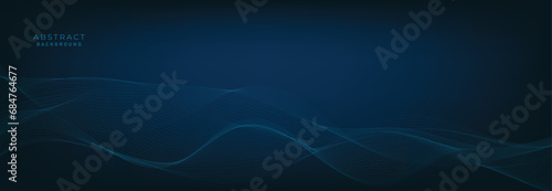 Blue background with flowing wave lines. Futuristic technology concept. Vector illustration